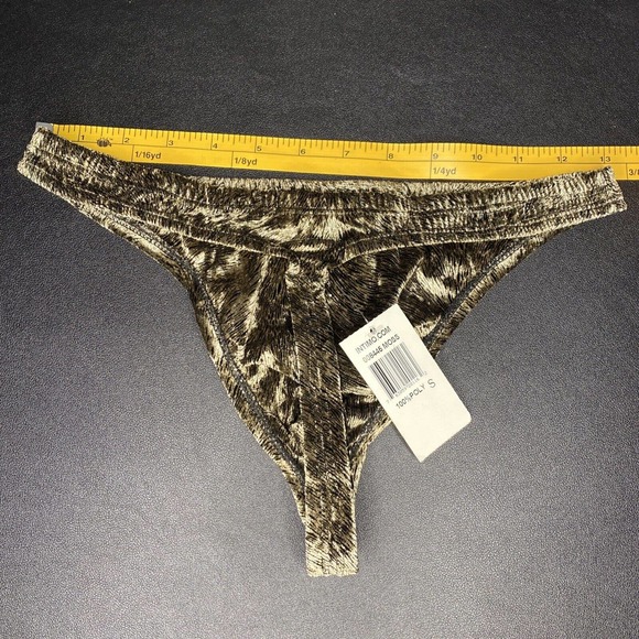 Intimo Shiny Gold Velvet Animal Print Pouch Thong - Size Small - Picture 3 of 3